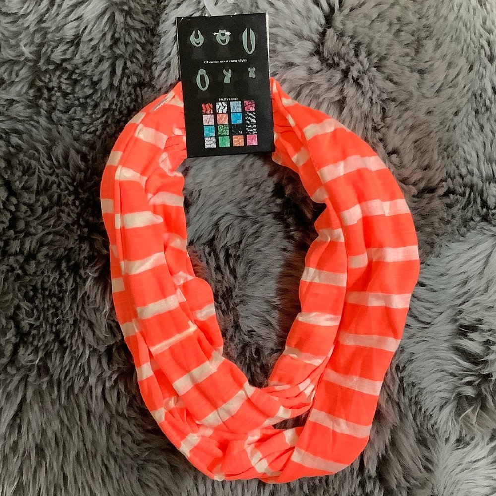 Grand Women's Multi loop Infinity Scarf | Bright Orange | Stripes | One Size NEW